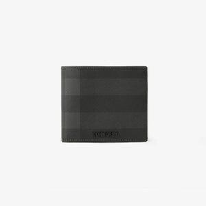 버버리 체크 레더 반지갑 차콜